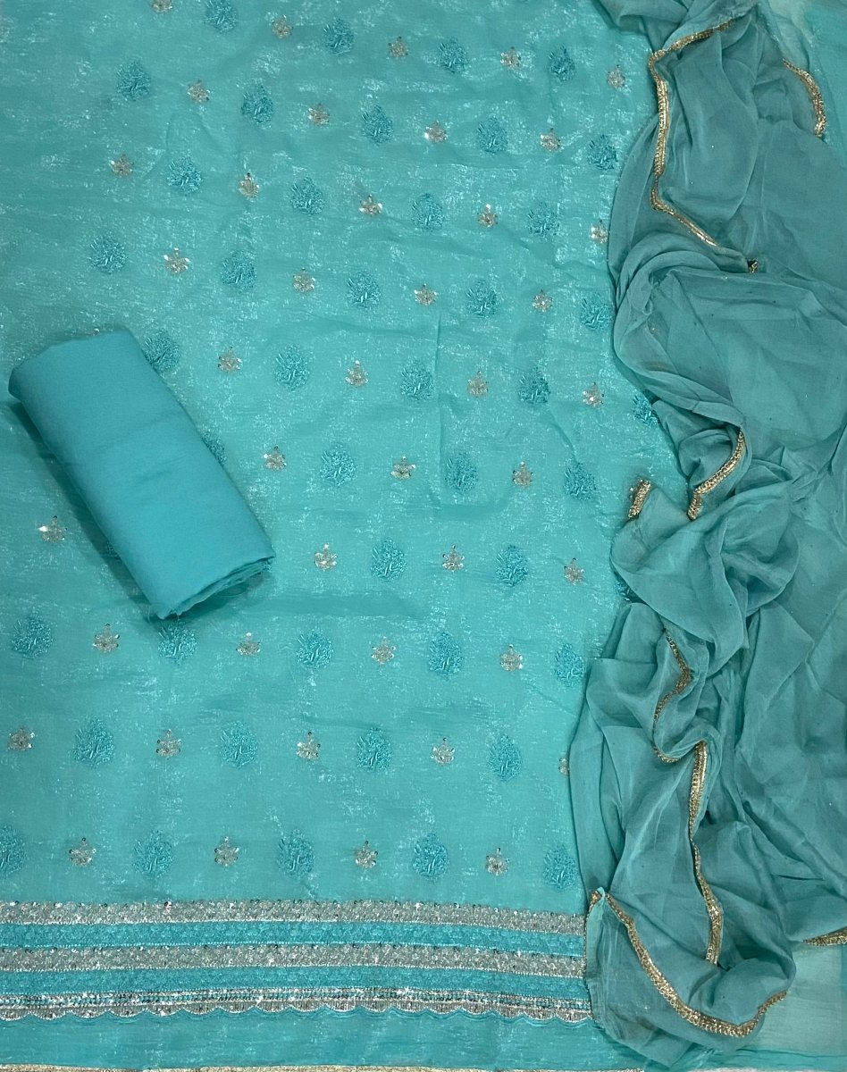 Fancy Crunchy Suit Set with Heavy Zari Thread Work - Yanchi