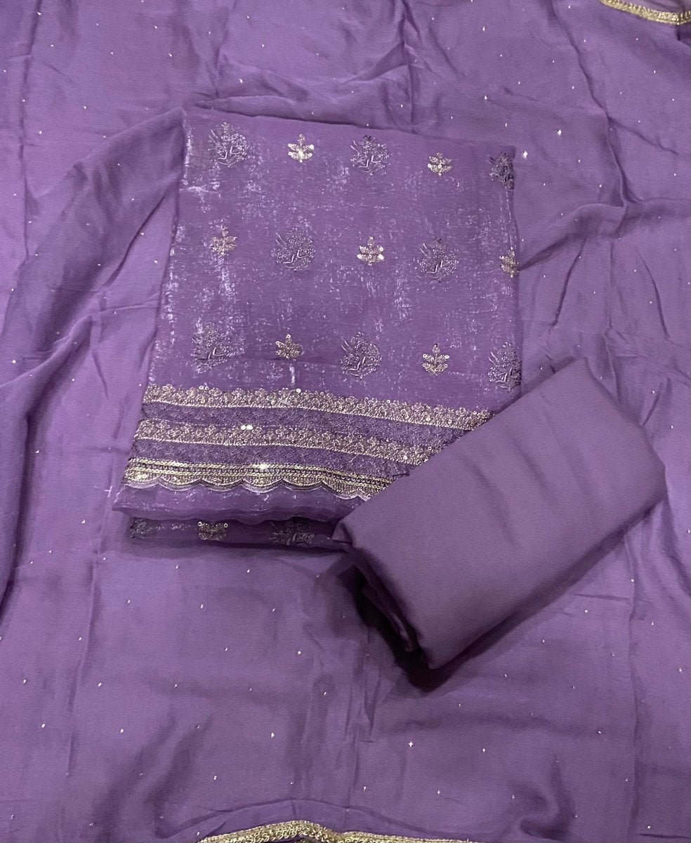 Fancy Crunchy Suit Set with Heavy Zari Thread Work - Yanchi