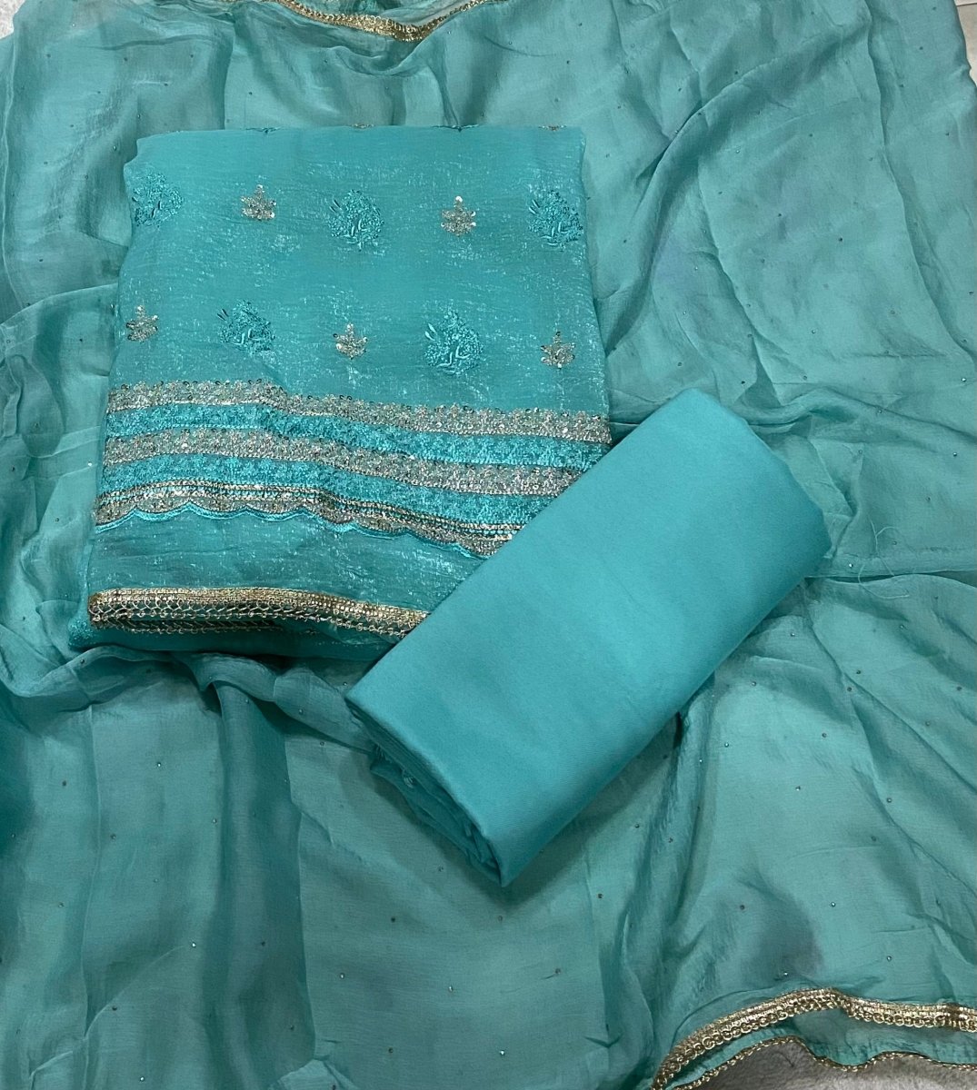 Fancy Crunchy Suit Set with Heavy Zari Thread Work - Yanchi