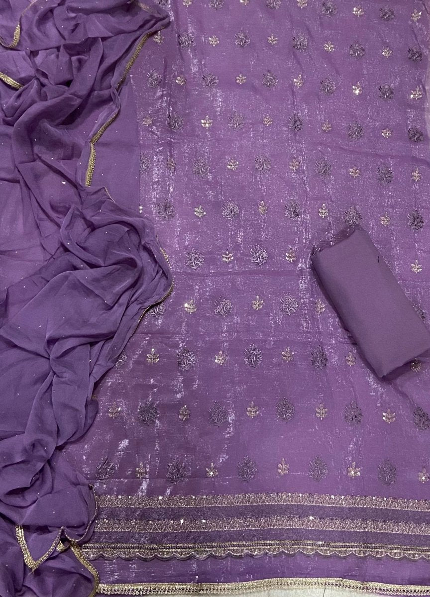 Fancy Crunchy Suit Set with Heavy Zari Thread Work - Yanchi