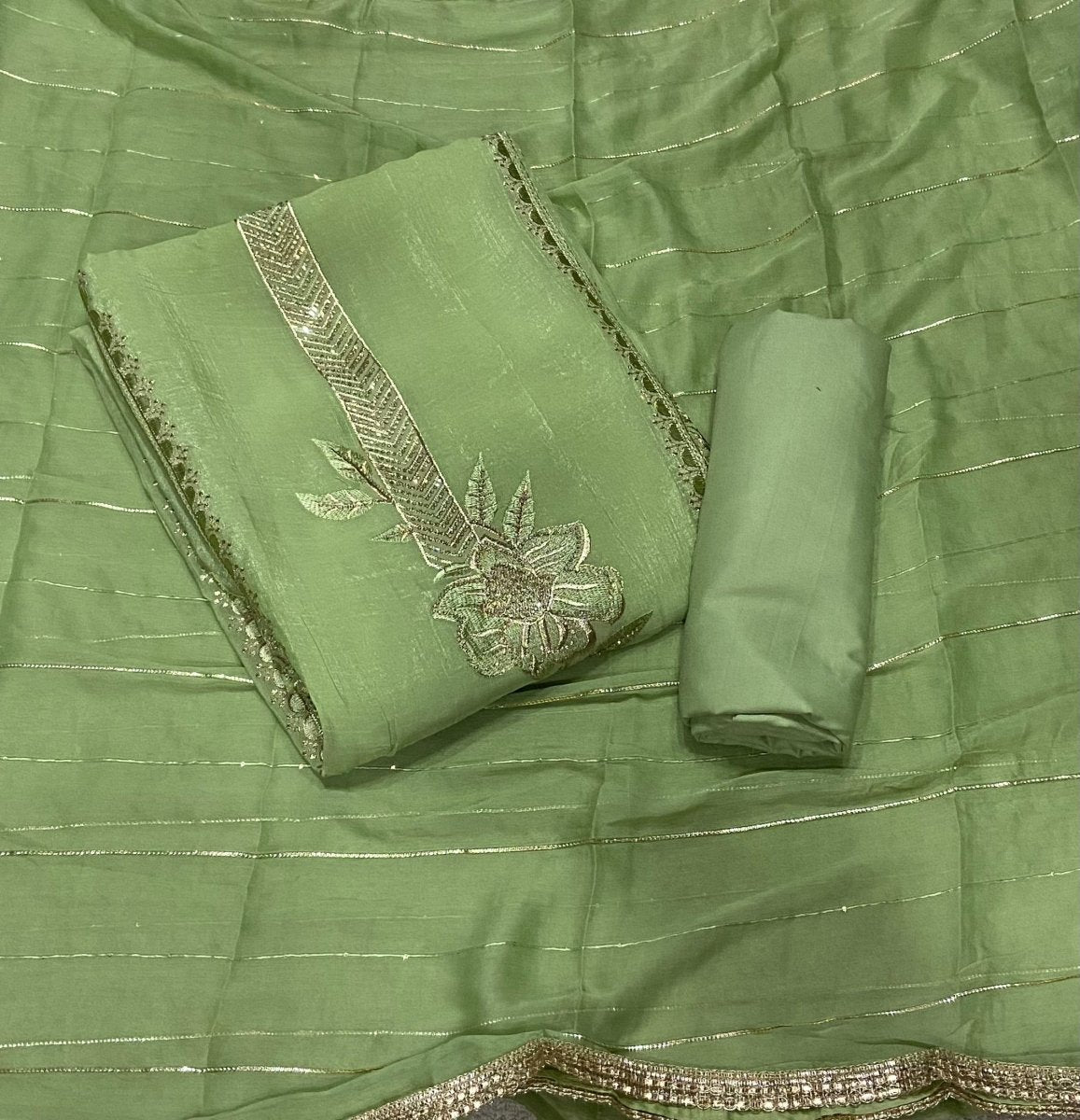 Fancy Crunchy Suit Set with Heavy Zari Thread Work - Yanchi