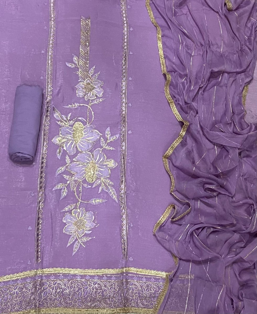 Fancy Crunchy Suit Set with Heavy Zari Thread Work - Yanchi