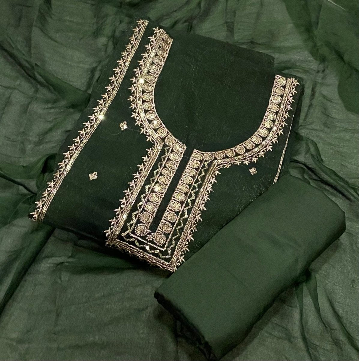 Fancy Crunchy Suit Set with Sequins Heavy Zari Thread Work - Yanchi