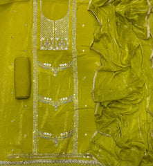 Fancy Crunchy Suit Set with Sequins Heavy Zari Thread Work - Yanchi
