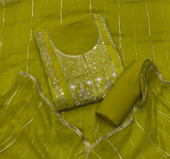 Fancy Crunchy Suit Set with Sequins Heavy Zari Thread Work - Yanchi
