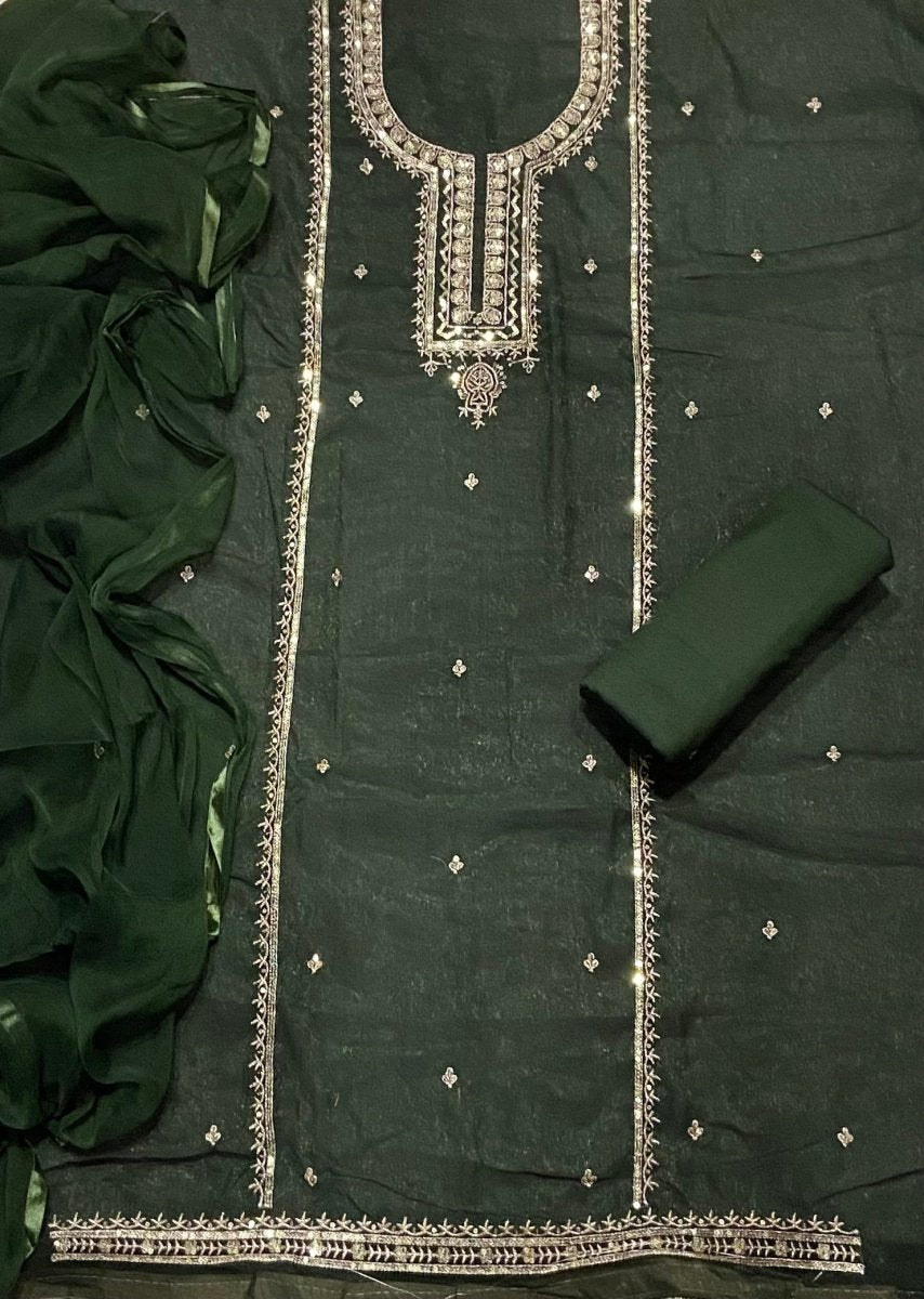 Fancy Crunchy Suit Set with Sequins Heavy Zari Thread Work - Yanchi