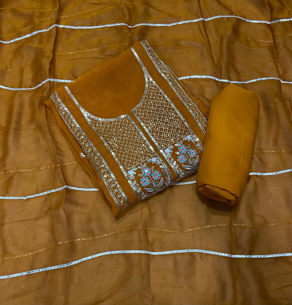 Fancy Crunchy Suit Set with Zari & Sequins Work - Yanchi