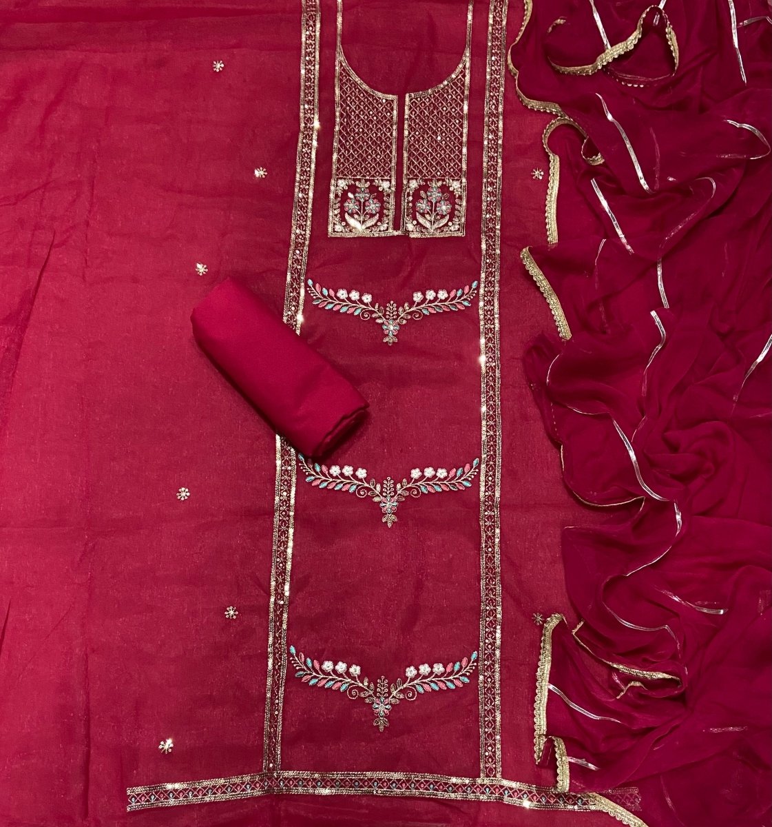 Fancy Crunchy Suit Set with Zari & Sequins Work - Yanchi