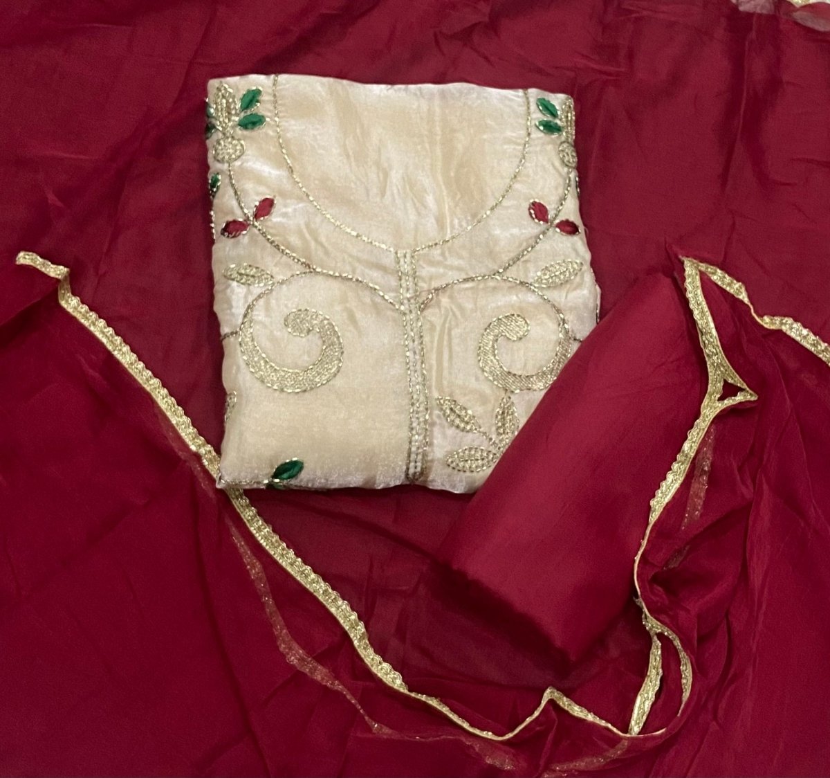 Fancy Crush Silk Suit Set with Cutdana, Thread & Zari Thread Work - Yanchi