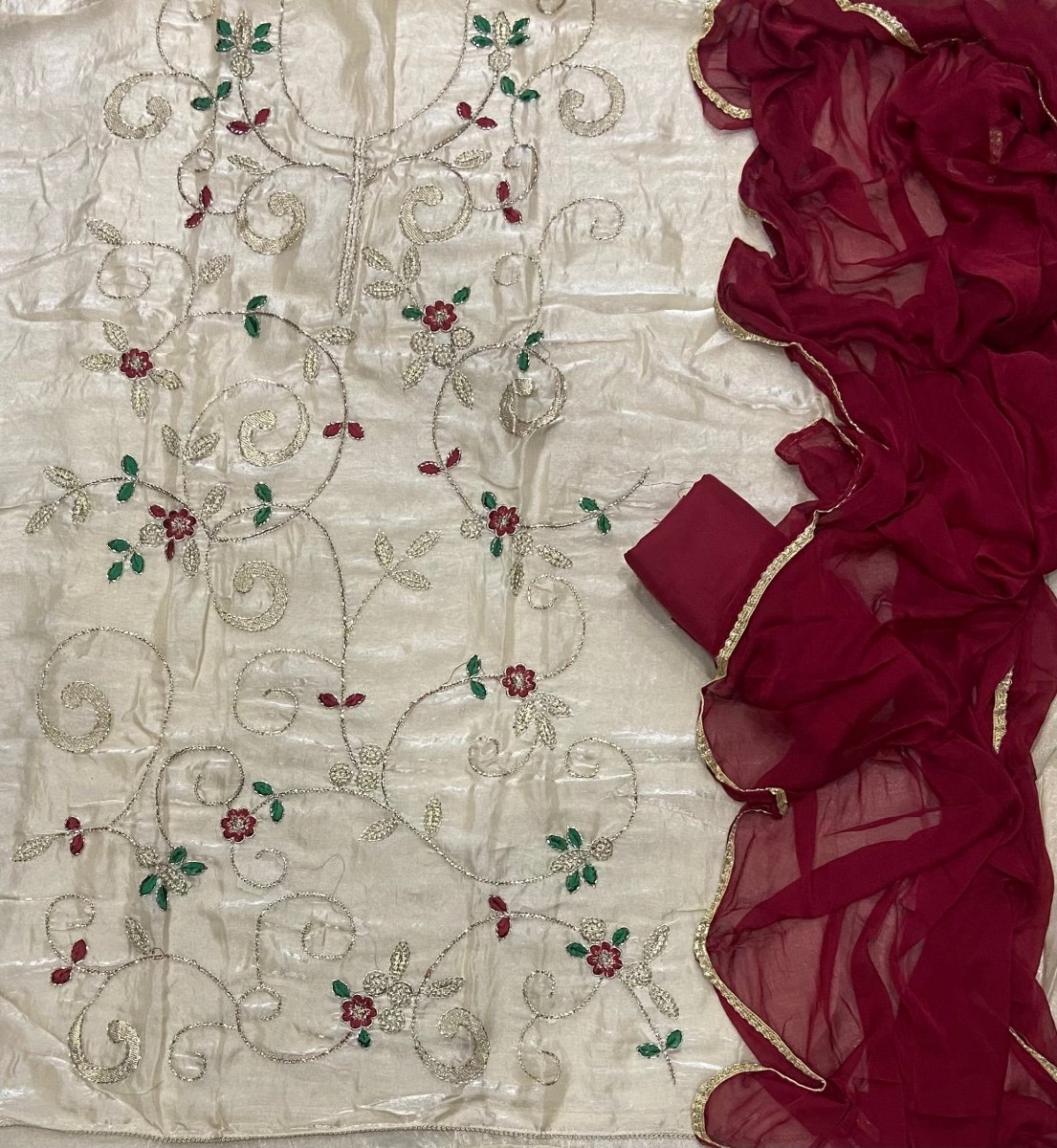 Fancy Crush Silk Suit Set with Cutdana, Thread & Zari Thread Work - Yanchi