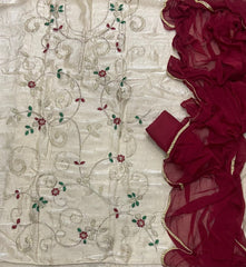 Fancy Crush Silk Suit Set with Cutdana, Thread & Zari Thread Work - Yanchi