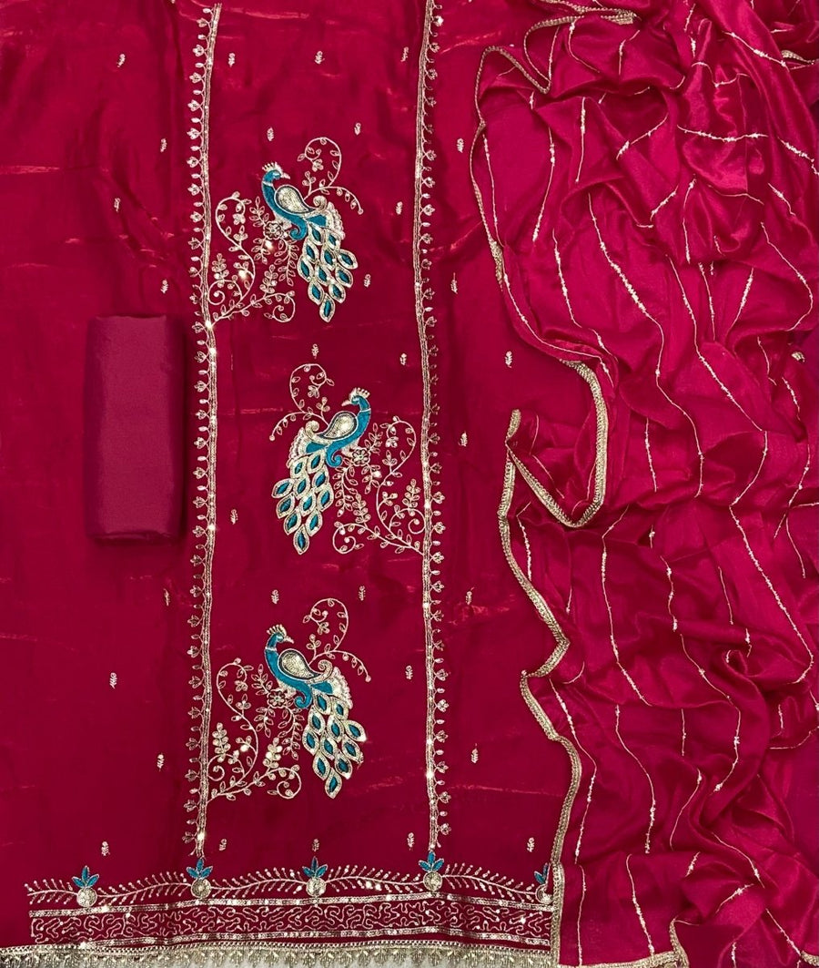 Fancy Crush Silk Suit Set with Zari & Sequins Work - Yanchi
