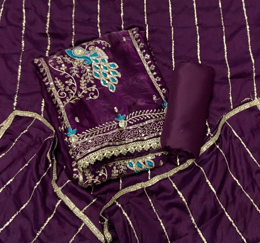 Fancy Crush Silk Suit Set with Zari & Sequins Work - Yanchi