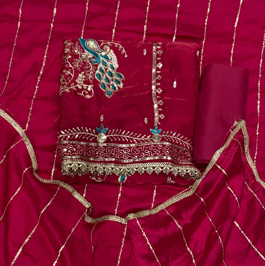 Fancy Crush Silk Suit Set with Zari & Sequins Work - Yanchi