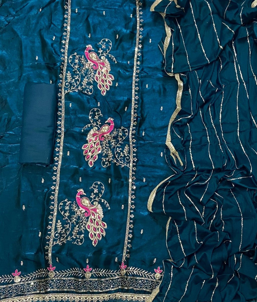Fancy Crush Silk Suit Set with Zari & Sequins Work - Yanchi
