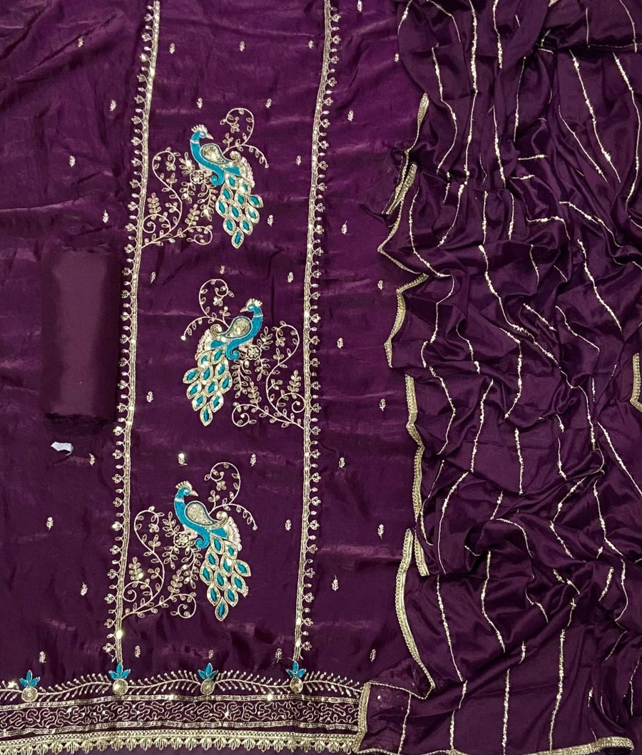 Fancy Crush Silk Suit Set with Zari & Sequins Work - Yanchi