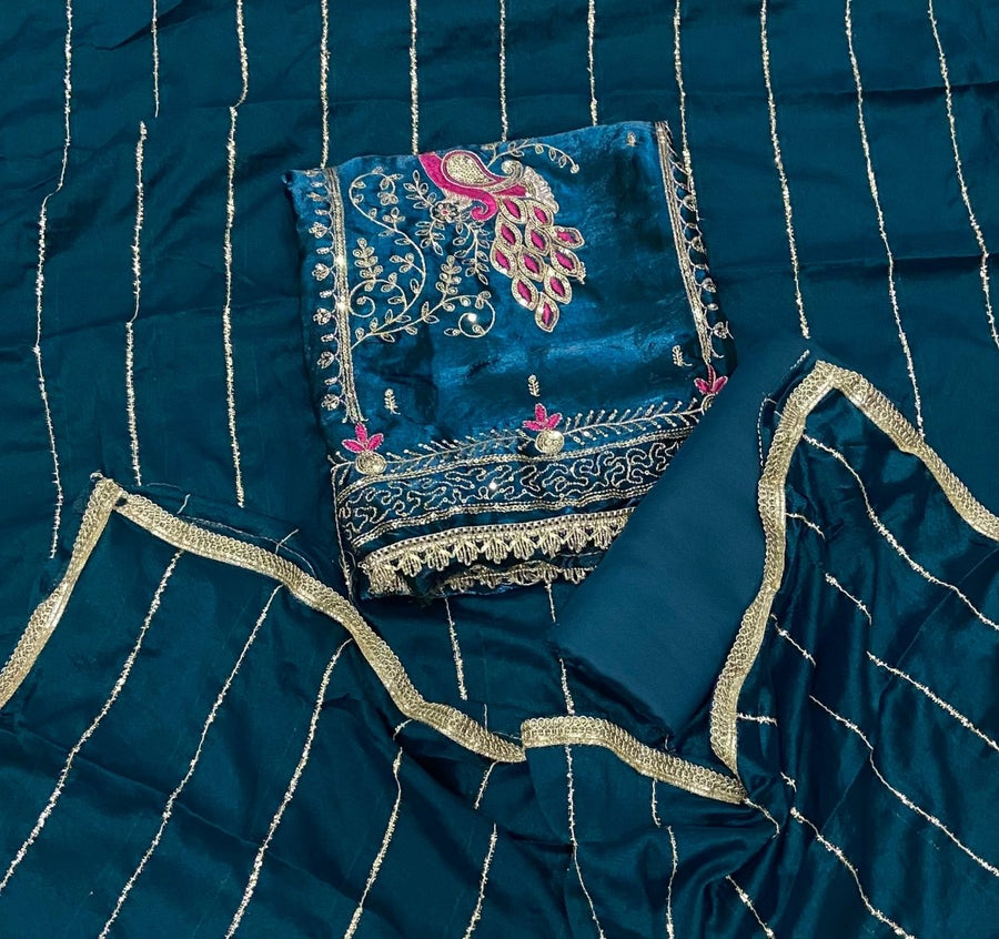 Fancy Crush Silk Suit Set with Zari & Sequins Work - Yanchi