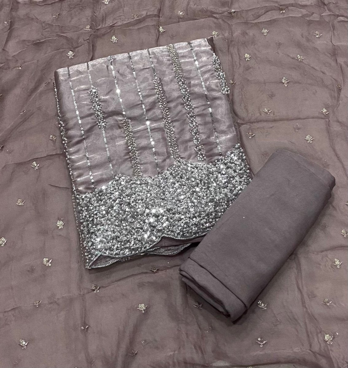 Fancy Fendi Silk Suit Set with Sequins, Cutdana & Pearl work - Yanchi