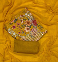 Fancy Floral Muslin Suit Set with Pearl & Cutdana Work - Yanchi