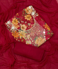 Fancy Floral Muslin Suit Set with Pearl & Cutdana Work - Yanchi