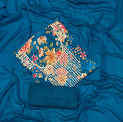 Fancy Floral Muslin Suit Set with Pearl & Cutdana Work - Yanchi
