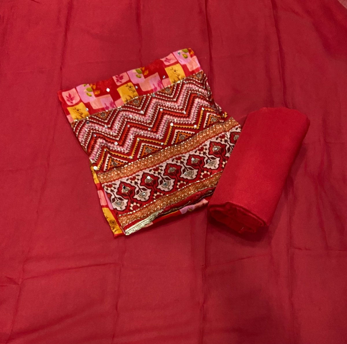 Fancy Glass Organza Suit Set with Cutdana & Stone Mirror Work - Yanchi