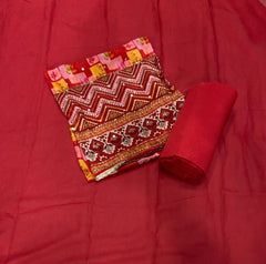 Fancy Glass Organza Suit Set with Cutdana & Stone Mirror Work - Yanchi