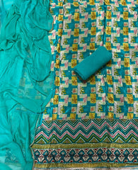 Fancy Glass Organza Suit Set with Cutdana & Stone Mirror Work - Yanchi