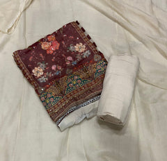 Fancy Glass Organza Suit Set with Cutdana & Stone Work - Yanchi