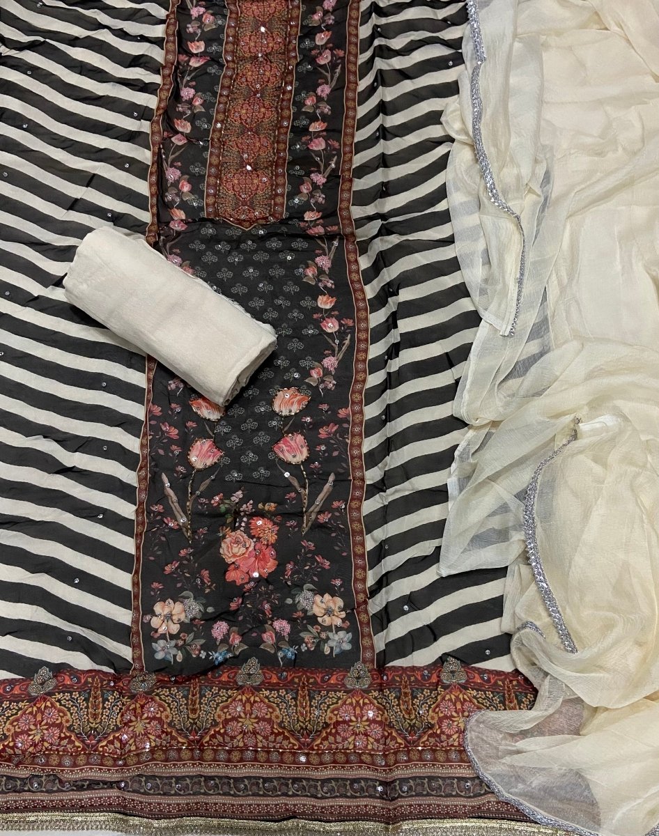 Fancy Glass Organza Suit Set with Cutdana & Stone Work - Yanchi