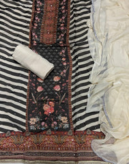 Fancy Glass Organza Suit Set with Cutdana & Stone Work - Yanchi