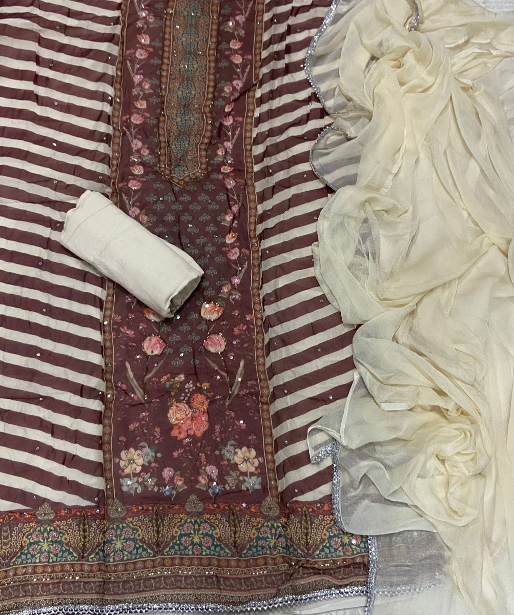 Fancy Glass Organza Suit Set with Cutdana & Stone Work - Yanchi