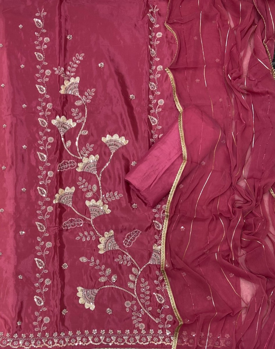 Fancy Glass Organza Suit Set with Elegant Sequins Work - Yanchi