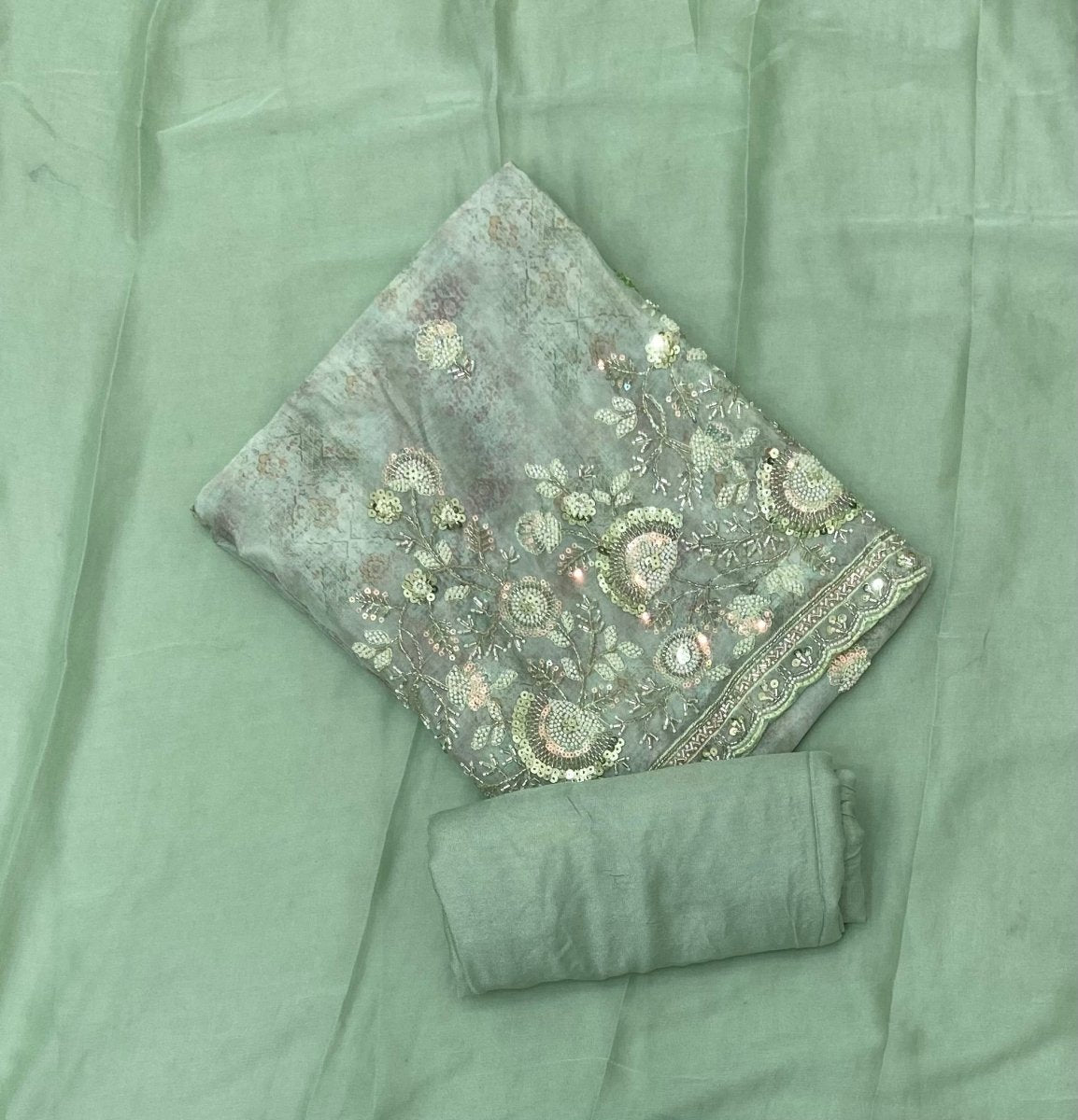 Fancy Glass Organza Suit Set with Elegant Sequins Work - Yanchi