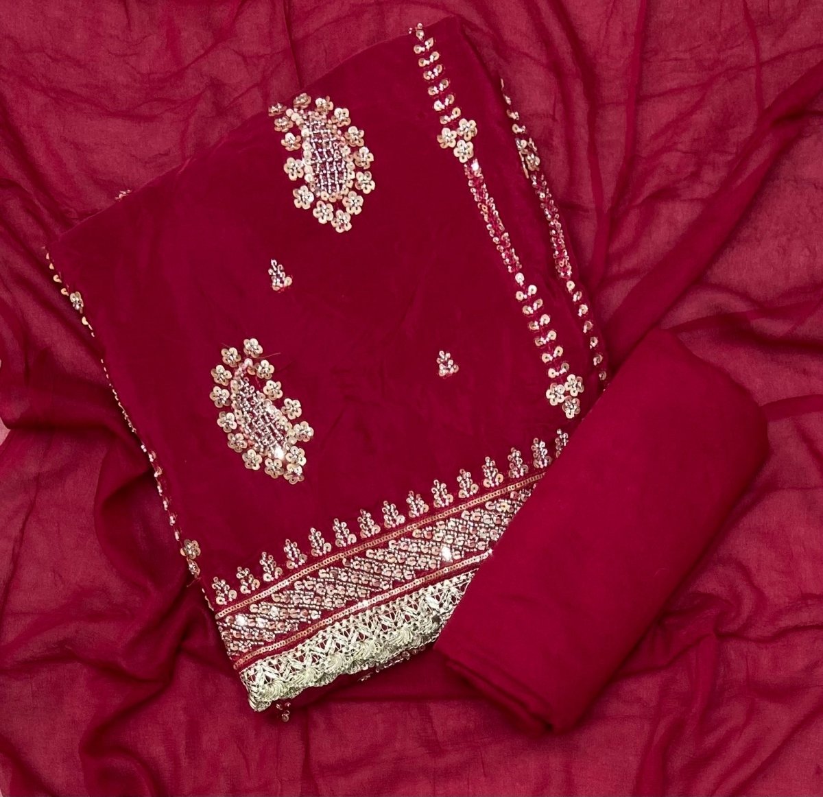 Fancy Glass Organza Suit Set with Elegant Sequins Work - Yanchi