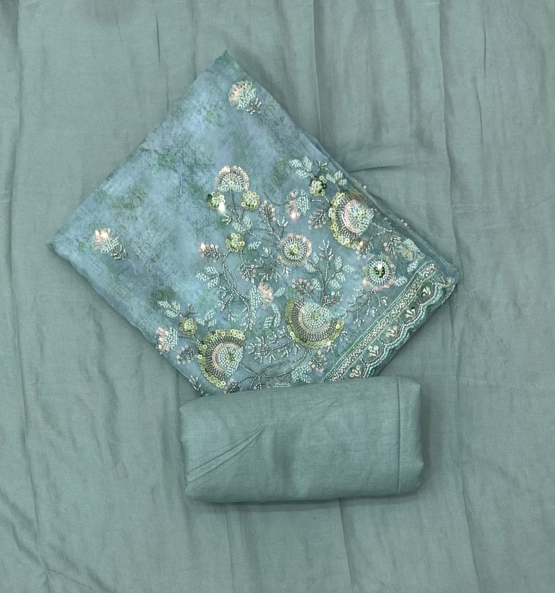 Fancy Glass Organza Suit Set with Elegant Sequins Work - Yanchi