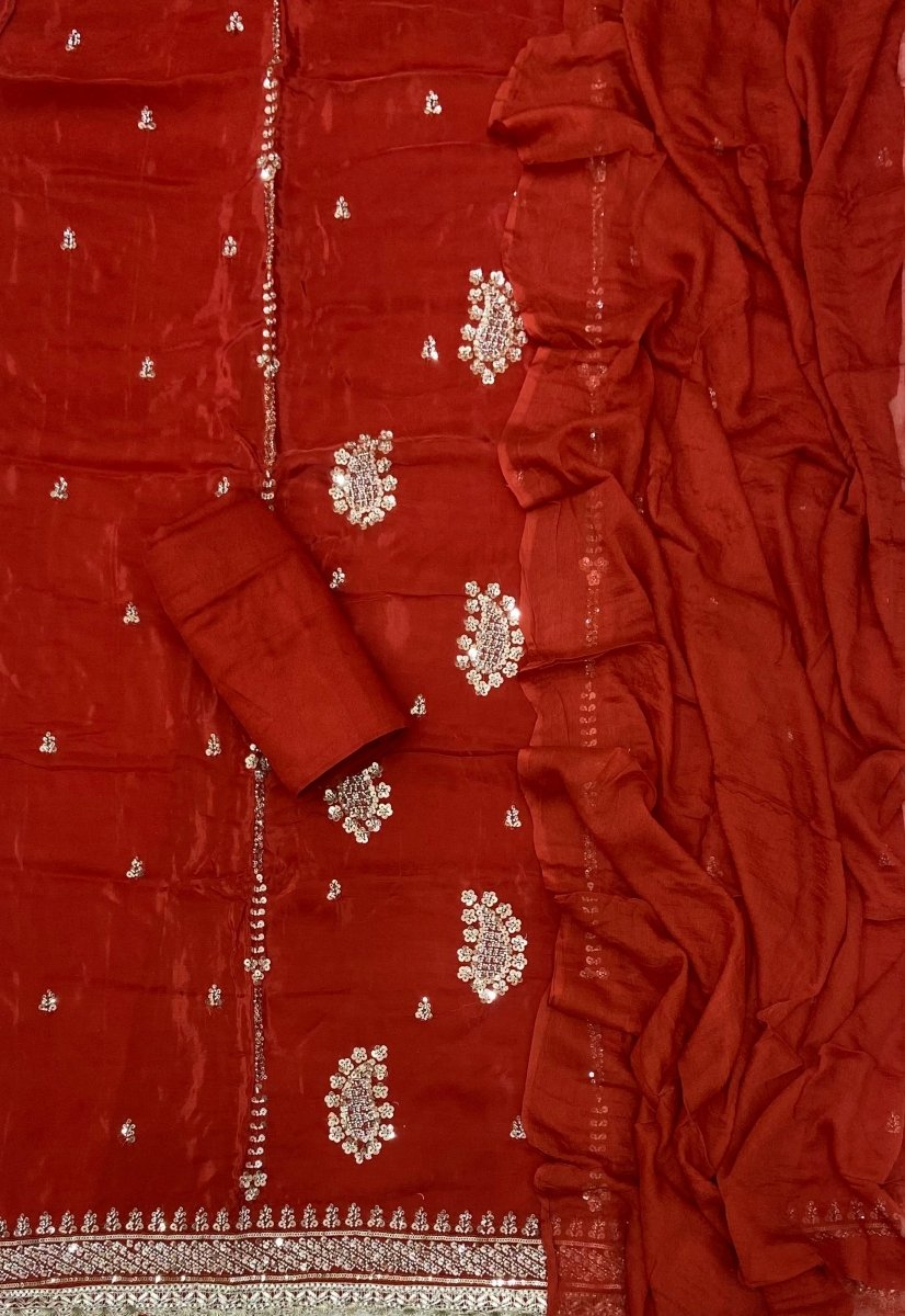 Fancy Glass Organza Suit Set with Elegant Sequins Work - Yanchi