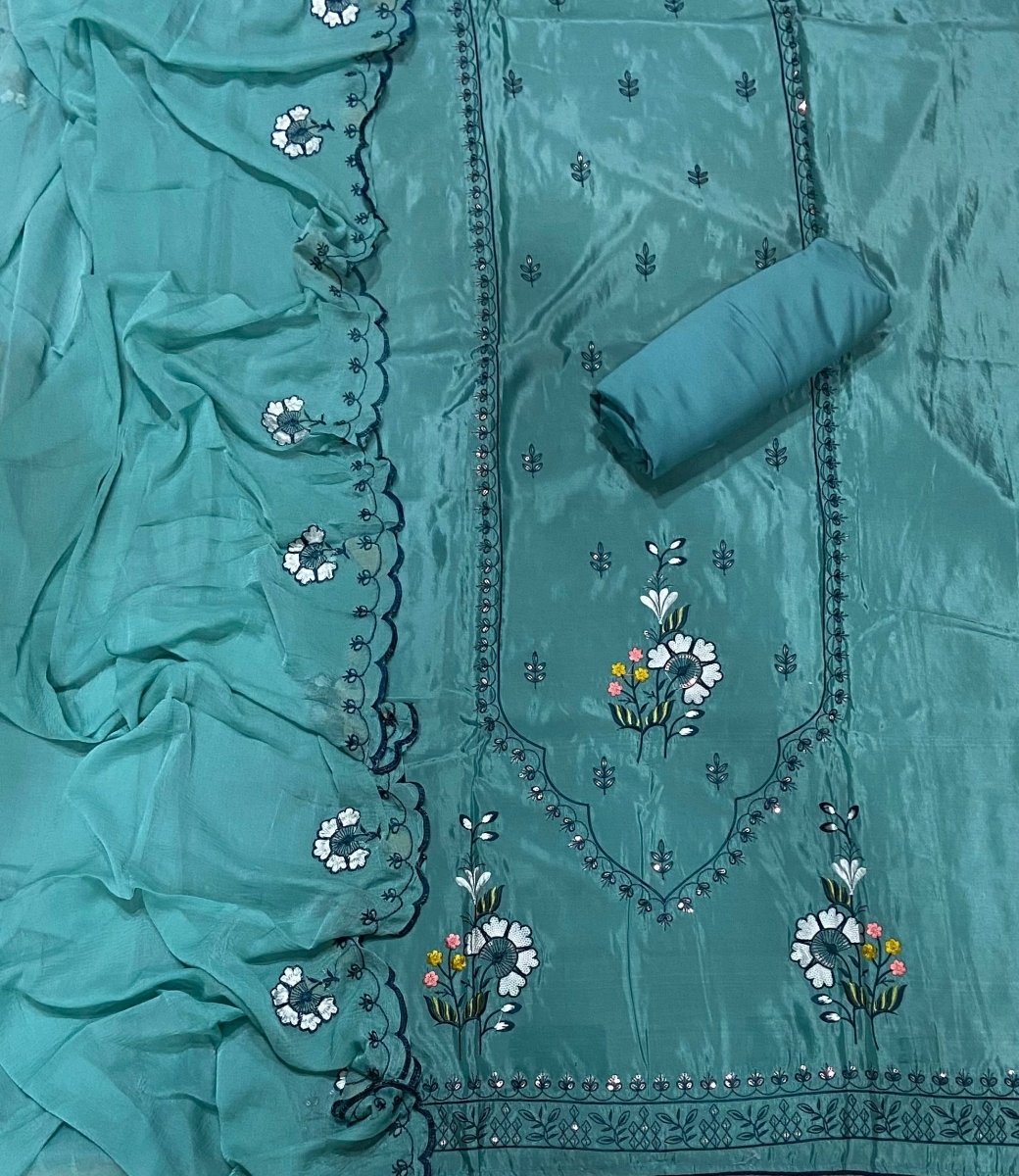 Fancy Glass Organza Suit Set with Elegant Thread & Sequins Work - Yanchi