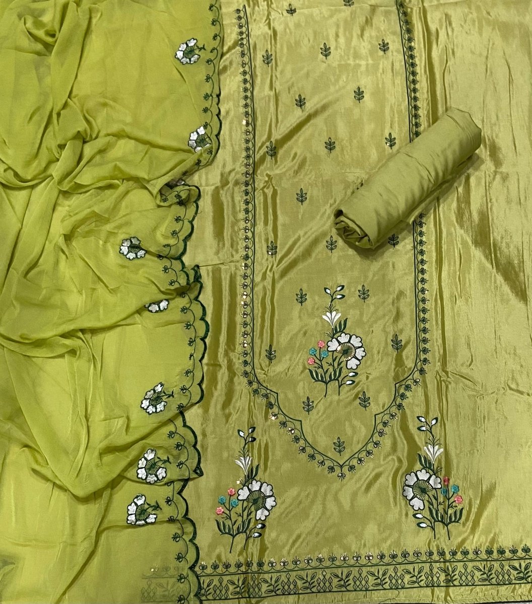 Fancy Glass Organza Suit Set with Elegant Thread & Sequins Work - Yanchi