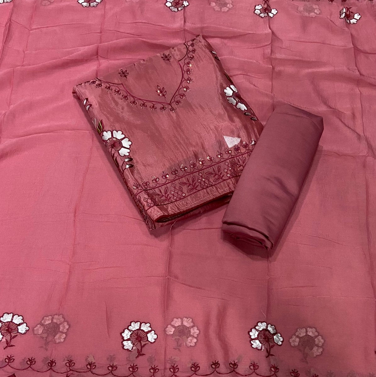 Fancy Glass Organza Suit Set with Elegant Thread & Sequins Work - Yanchi