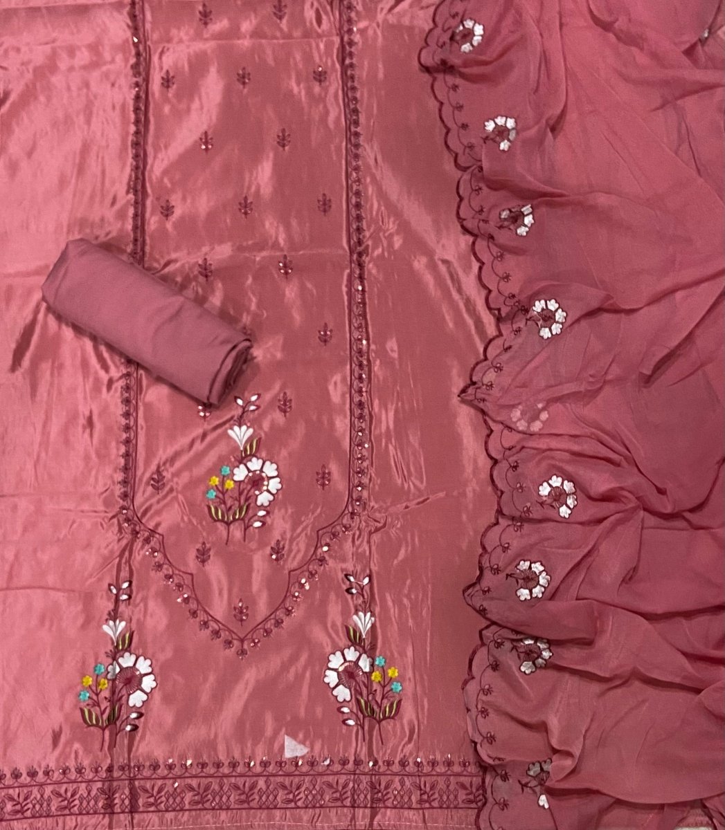 Fancy Glass Organza Suit Set with Elegant Thread & Sequins Work - Yanchi