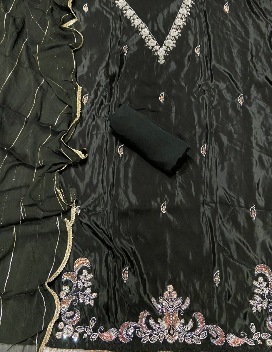 Fancy Glass Organza Suit Set with Heavy Beads & Sequins Work - Yanchi