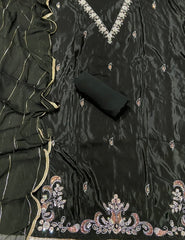 Fancy Glass Organza Suit Set with Heavy Beads & Sequins Work - Yanchi