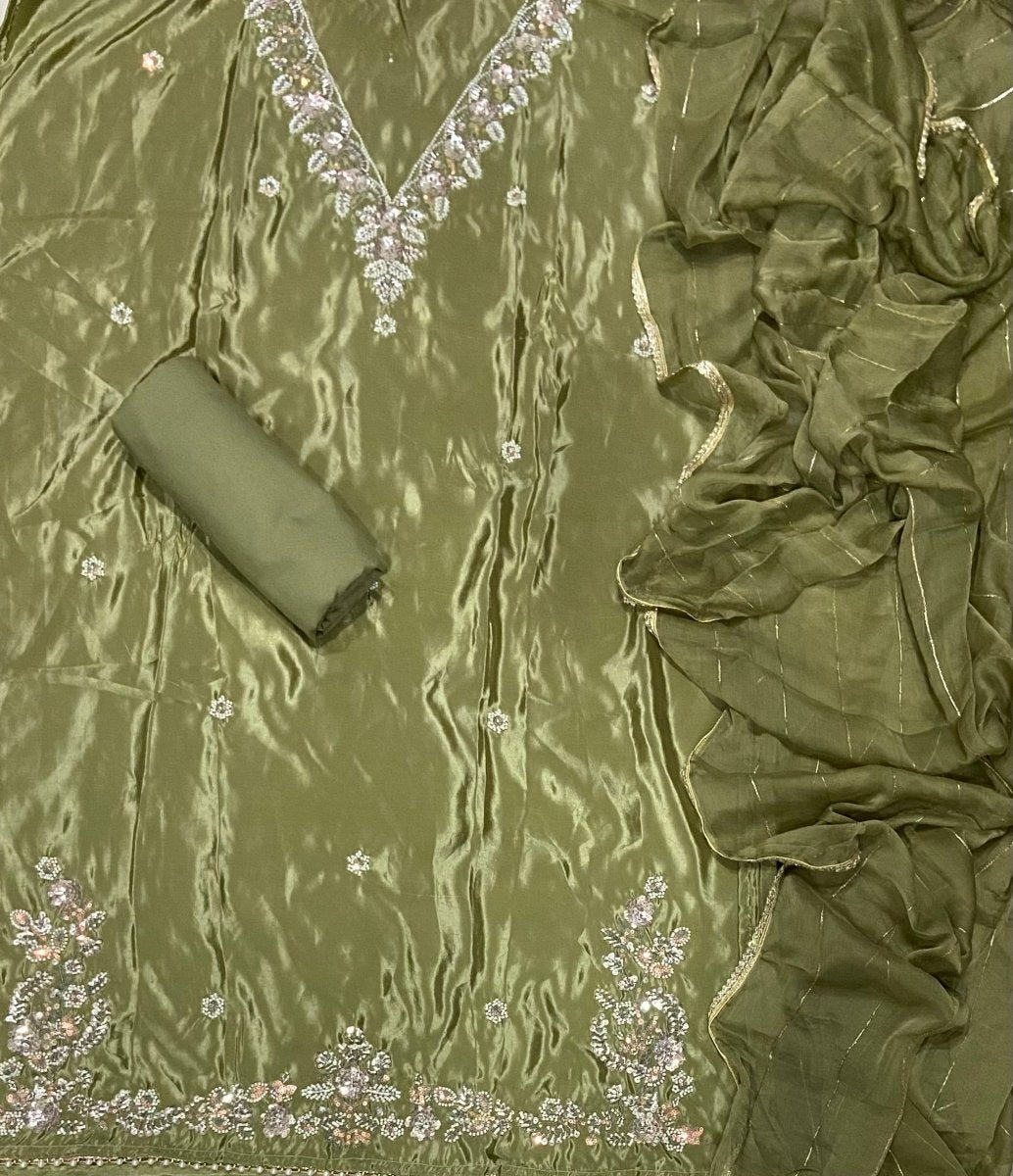 Fancy Glass Organza Suit Set with Heavy Beads & Sequins Work - Yanchi