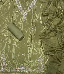 Fancy Glass Organza Suit Set with Heavy Beads & Sequins Work - Yanchi