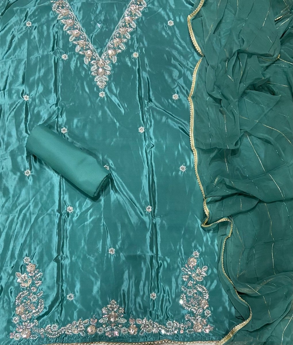 Fancy Glass Organza Suit Set with Heavy Beads & Sequins Work - Yanchi