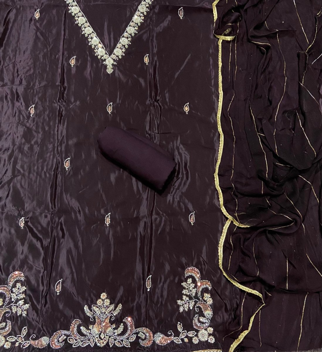 Fancy Glass Organza Suit Set with Heavy Beads & Sequins Work - Yanchi