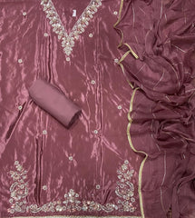 Fancy Glass Organza Suit Set with Heavy Beads & Sequins Work - Yanchi