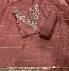 Fancy Glass Organza Suit Set with Heavy Beads & Sequins Work - Yanchi