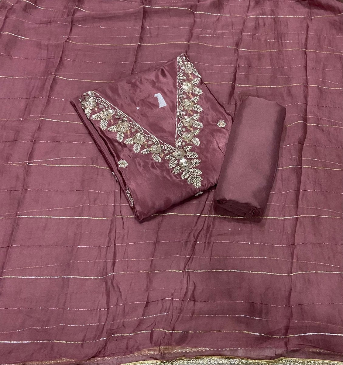 Fancy Glass Organza Suit Set with Heavy Beads & Sequins Work - Yanchi